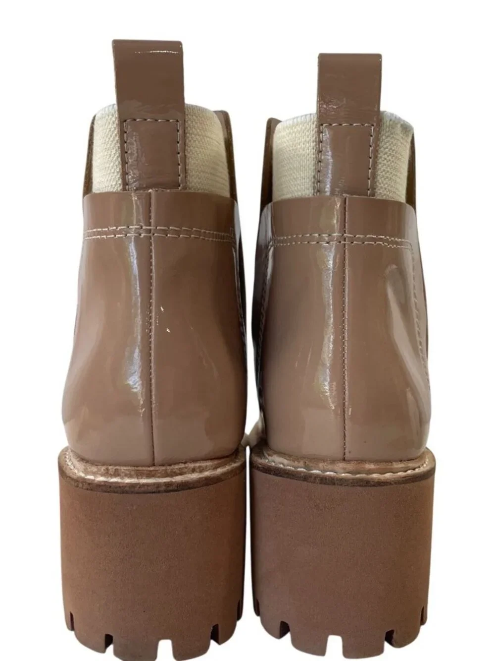 Dolce Vita Huey Chelsea Boots 7 Cafe Blush Tan Patent Leather Pull on Grunge